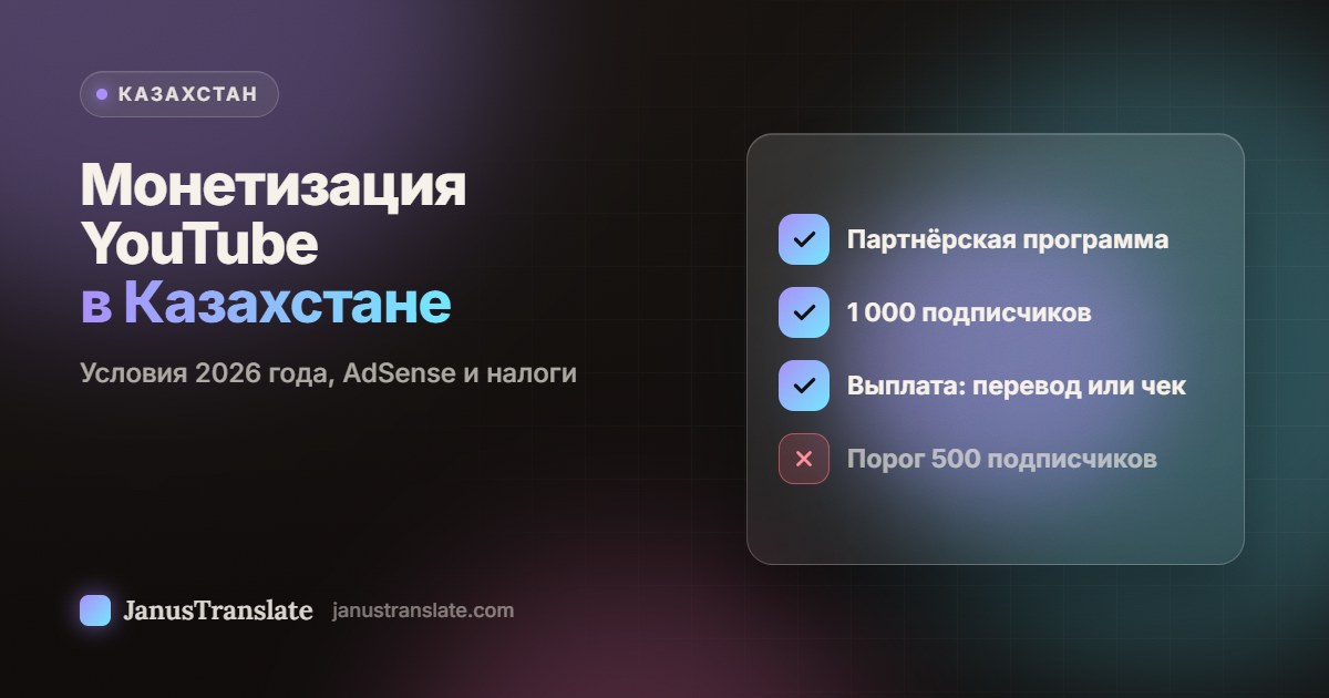 Монетизация YouTube в Казахстане: условия 2026 года, AdSense и налоги