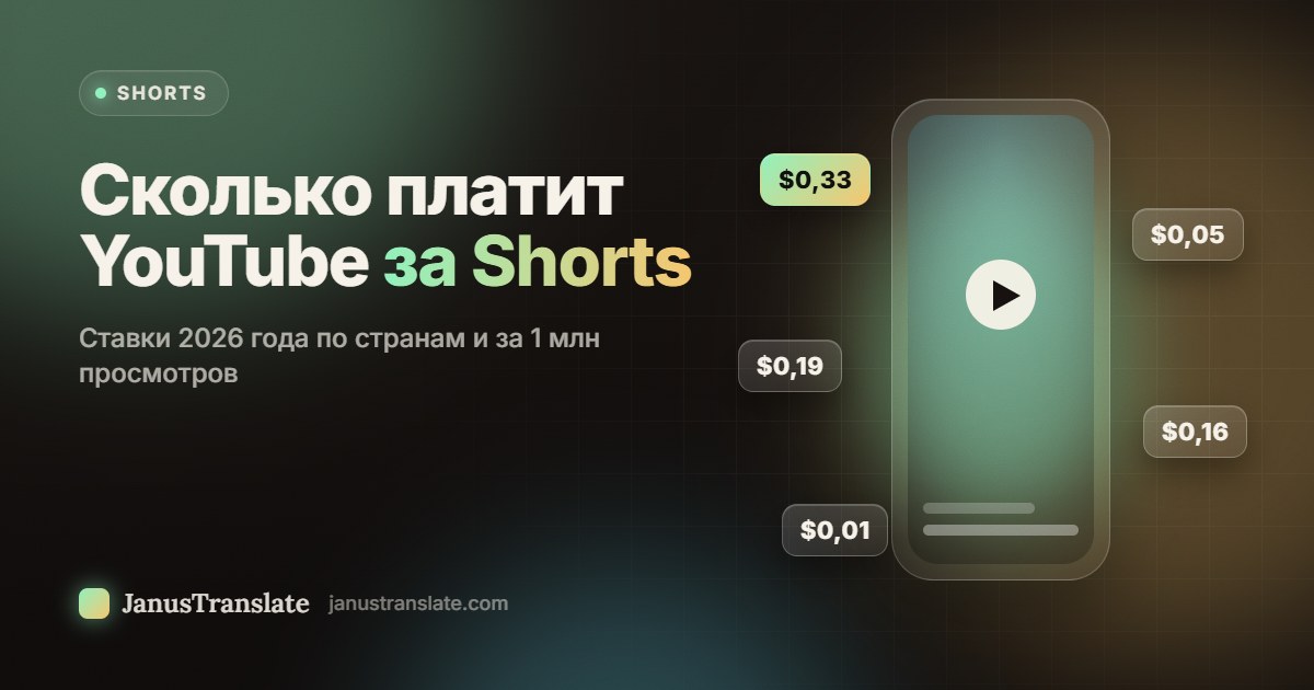 Сколько платит YouTube за Shorts: ставки 2026 года по странам и за 1 млн просмотров