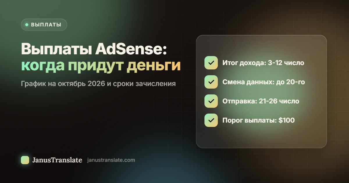 Выплаты AdSense: когда придут деньги. График на октябрь 2026 и сроки зачисления