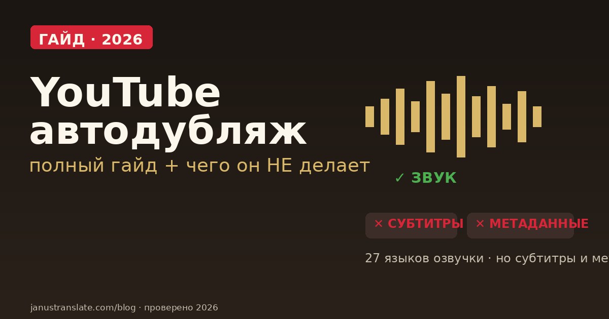 YouTube автодубляж 2026: полный гайд